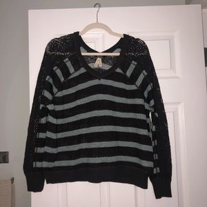 Free People Charcoal and Teal Striped Sweater
